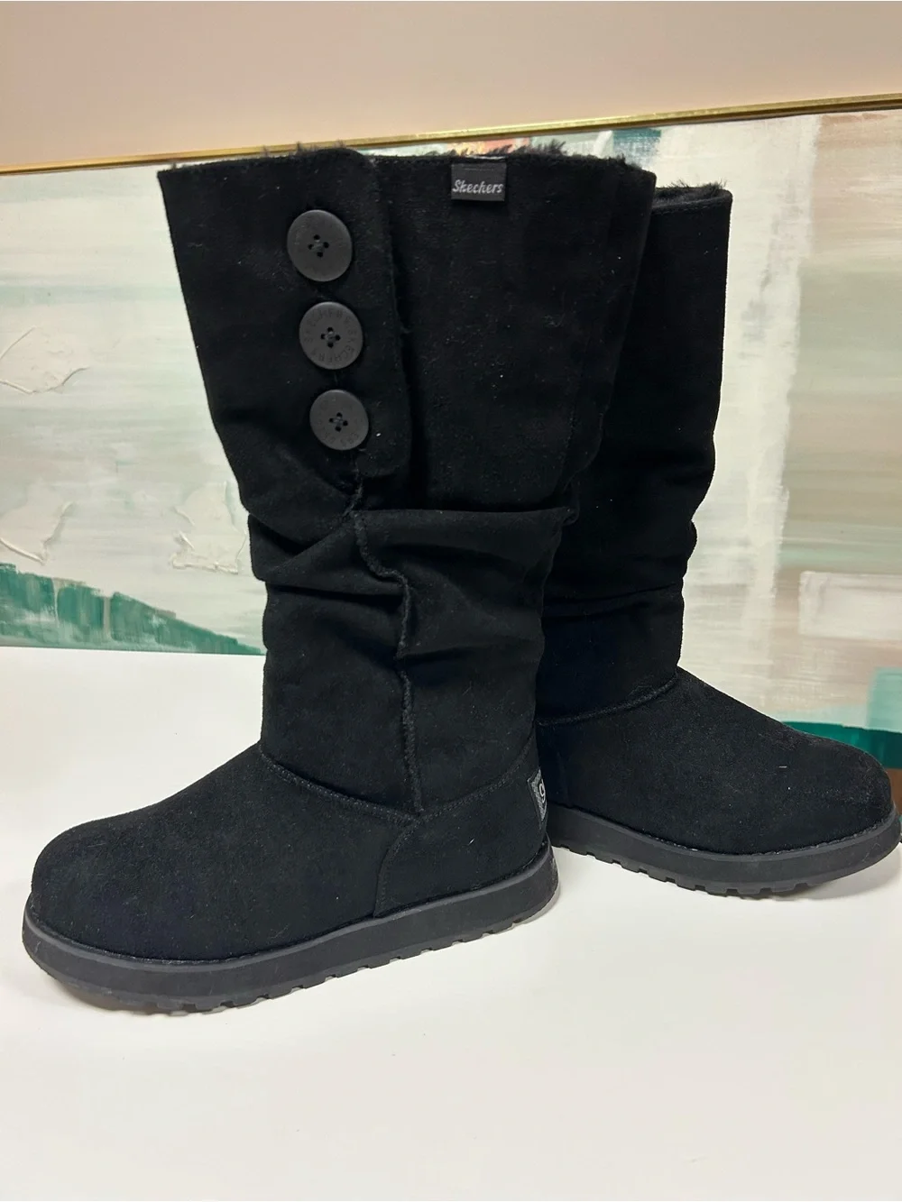 Sketchers Black Women's high calf Button-Accent Winter Boots